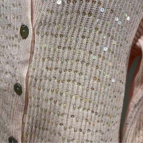 Button down sequin pale baby pink cardigan size medium - Picture 3 of 14